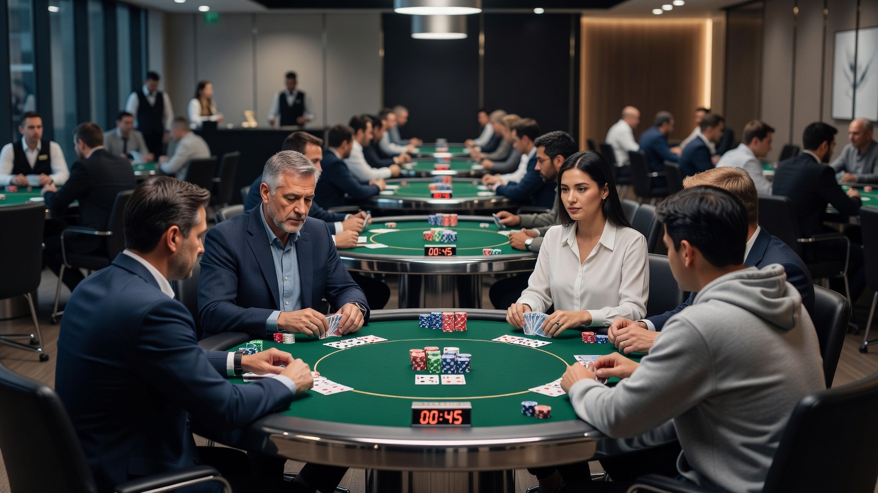 Analyse af siddepladser og beslutningsprocesser ved et pokerbord i en stor turnering