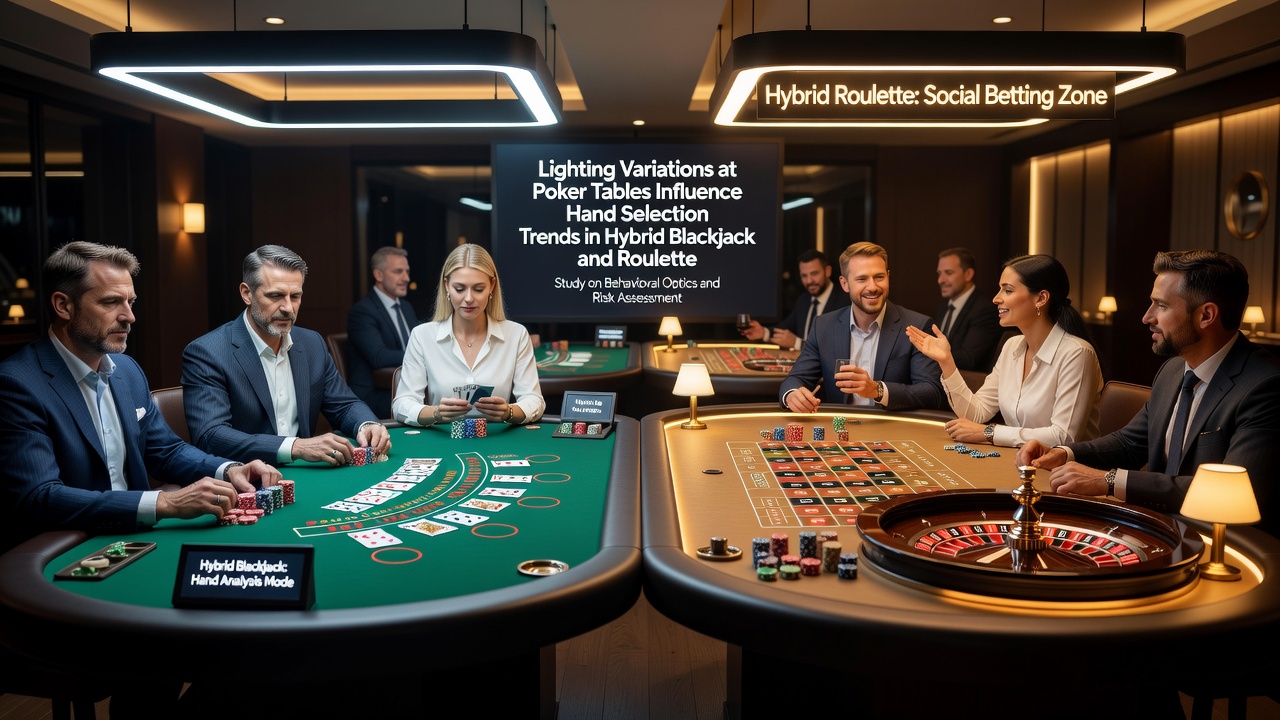 Spillere ved bord med varierende belysning under hybrid event